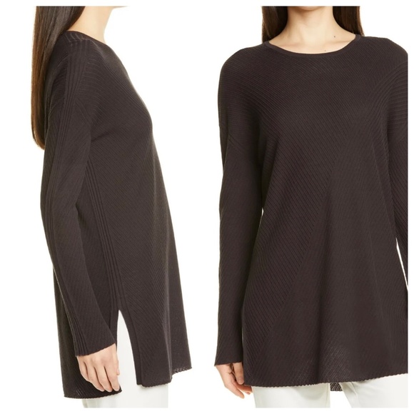 Eileen Fisher Knit Tunic Sweater Brown Long Sleeve Italian Yarn Oversized XXS. - Picture 1 of 8